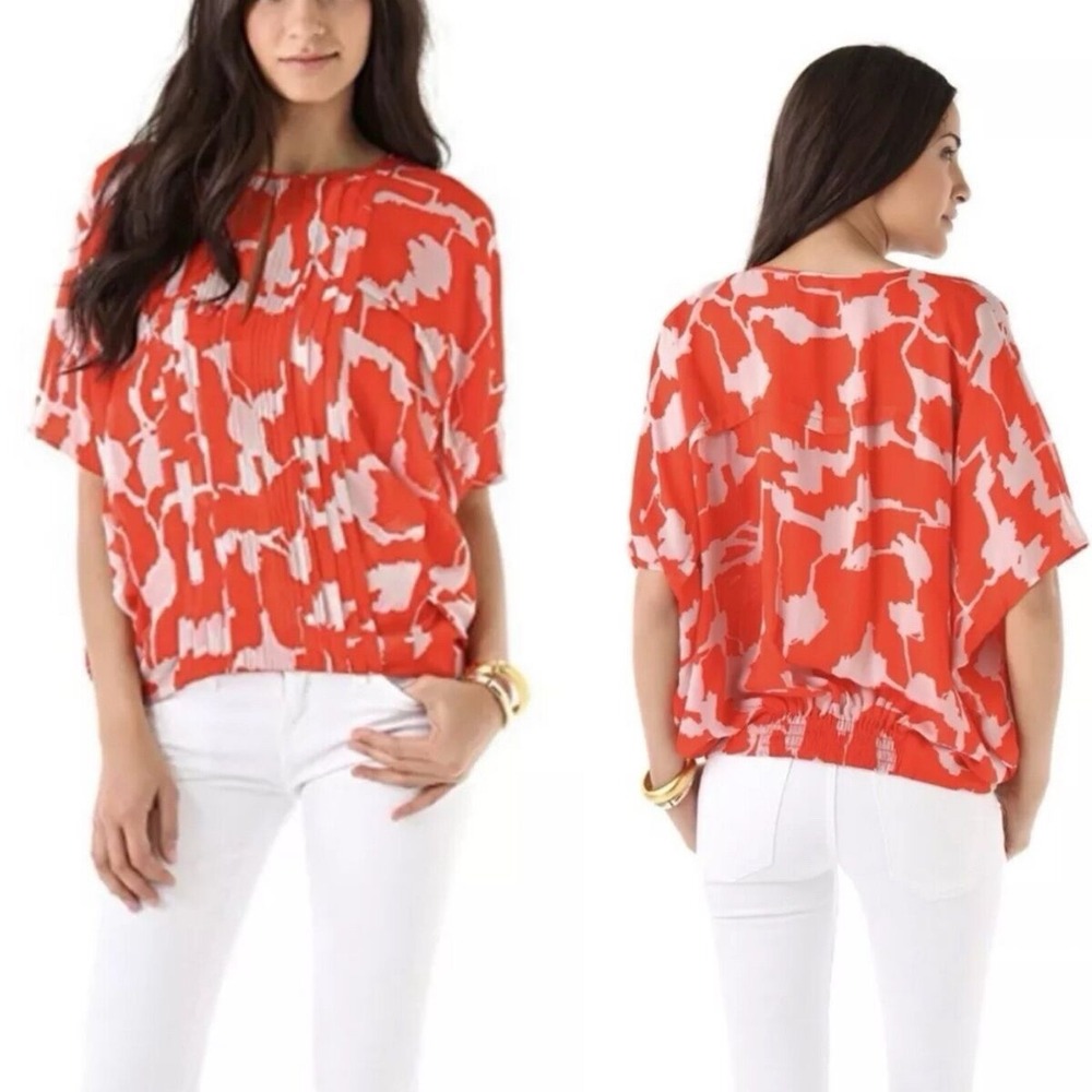 Dvf Diane Von Furstenberg Silk Orange Blouse Short Sleeve Top Size P/S Resort
